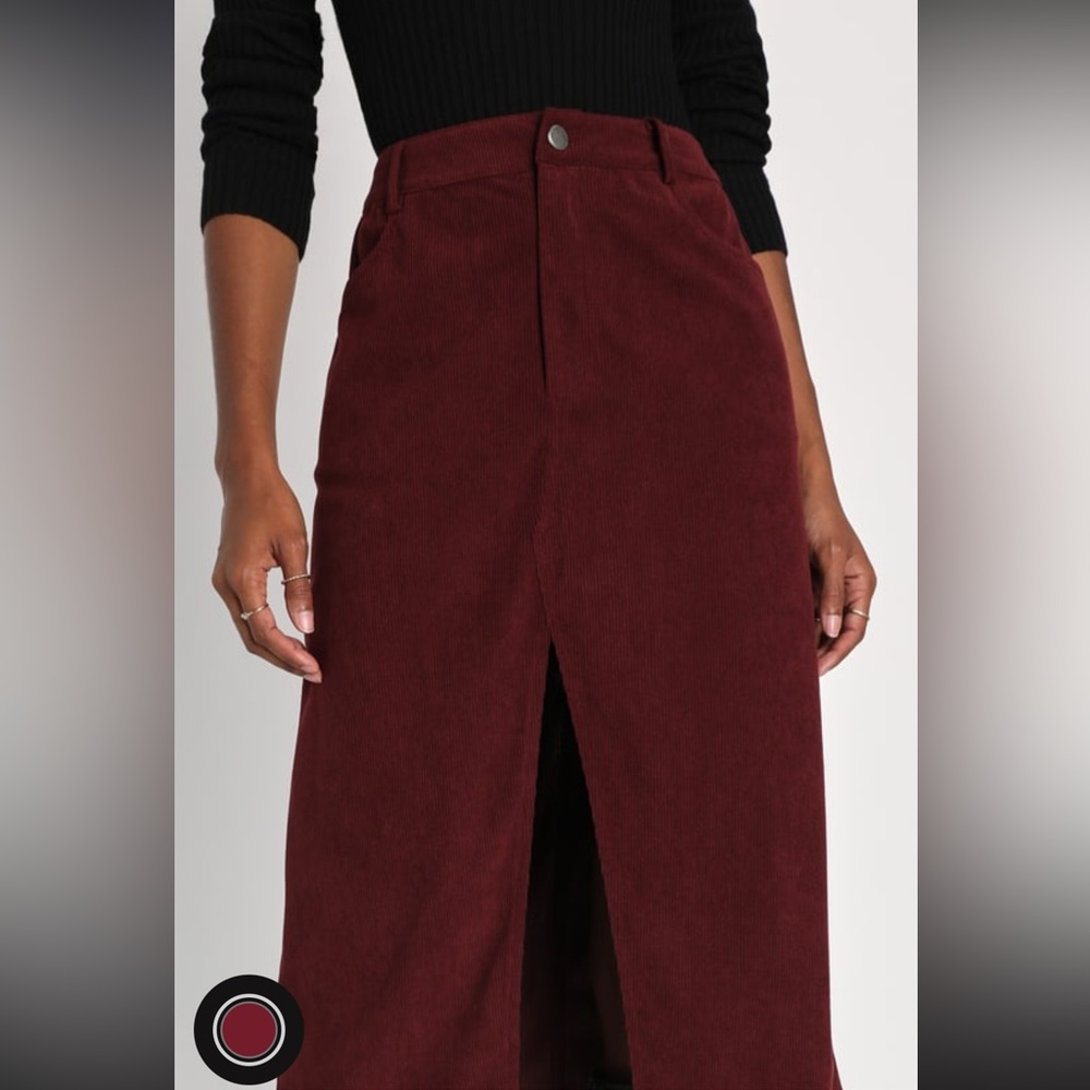 NWT Lulu’s Burgundy Corduroy Midi Skirt - Picture 4 of 10
